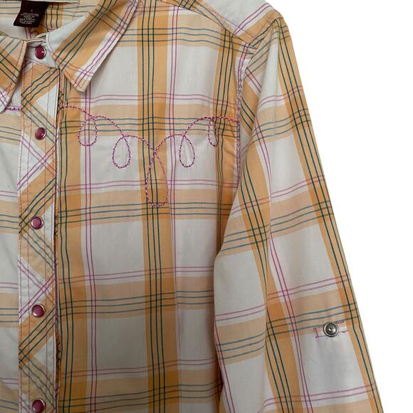 BIT & BRIDLE Women's L  Plaid Embroidered Pearl Snap Shirt Cowgirl Rodeo Western - Picture 5 of 9
